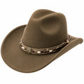 Cappello da cowboy taglia unica in tessuto effetto feltro marrone con fascia intrecciata stile western
