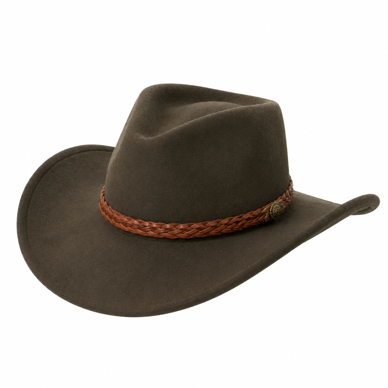 Cappello da cowboy taglia unica in feltro marrone con fascia intrecciata in stile western