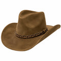 Cappello western taglia unica in tessuto effetto scamosciato marrone con fascia intrecciata