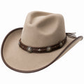 Cappello cowboy taglia unica beige in tessuto effetto scamosciato con fascia intrecciata regolabile