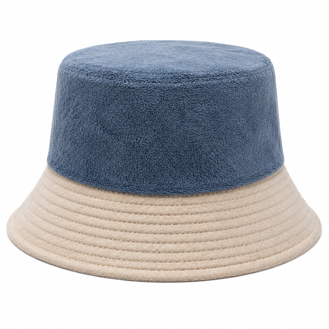 Cappello pescatore taglia unica in tessuto blu e beige - stile casual a tesa morbida