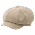 Berretto con visiera taglia unica in velluto a coste beige stile newsboy