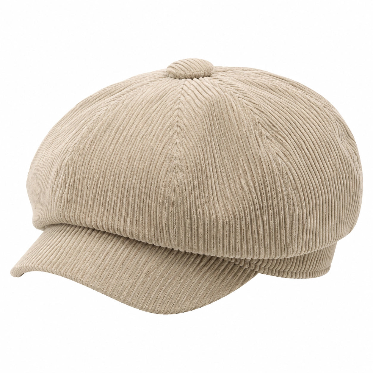 Berretto con visiera taglia unica in velluto a coste beige stile newsboy