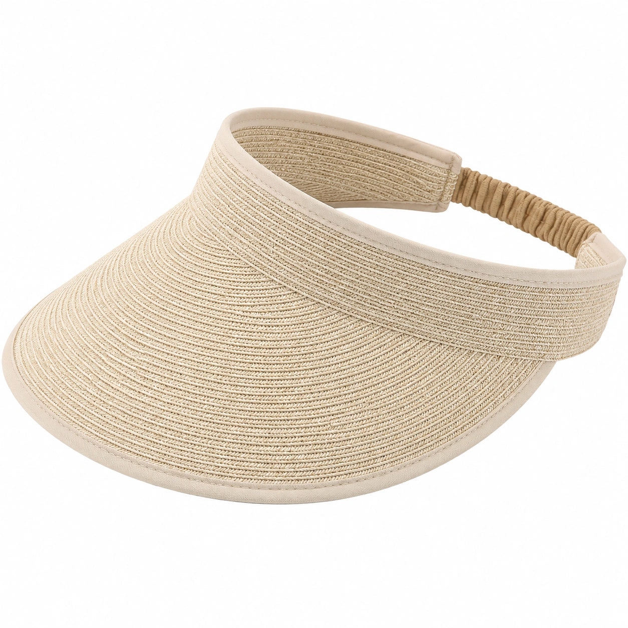 Visiera parasole taglia unica in fibra intrecciata beige con fascia elastica